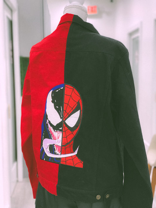 Half Spiderman Half Venom Jean Jacket