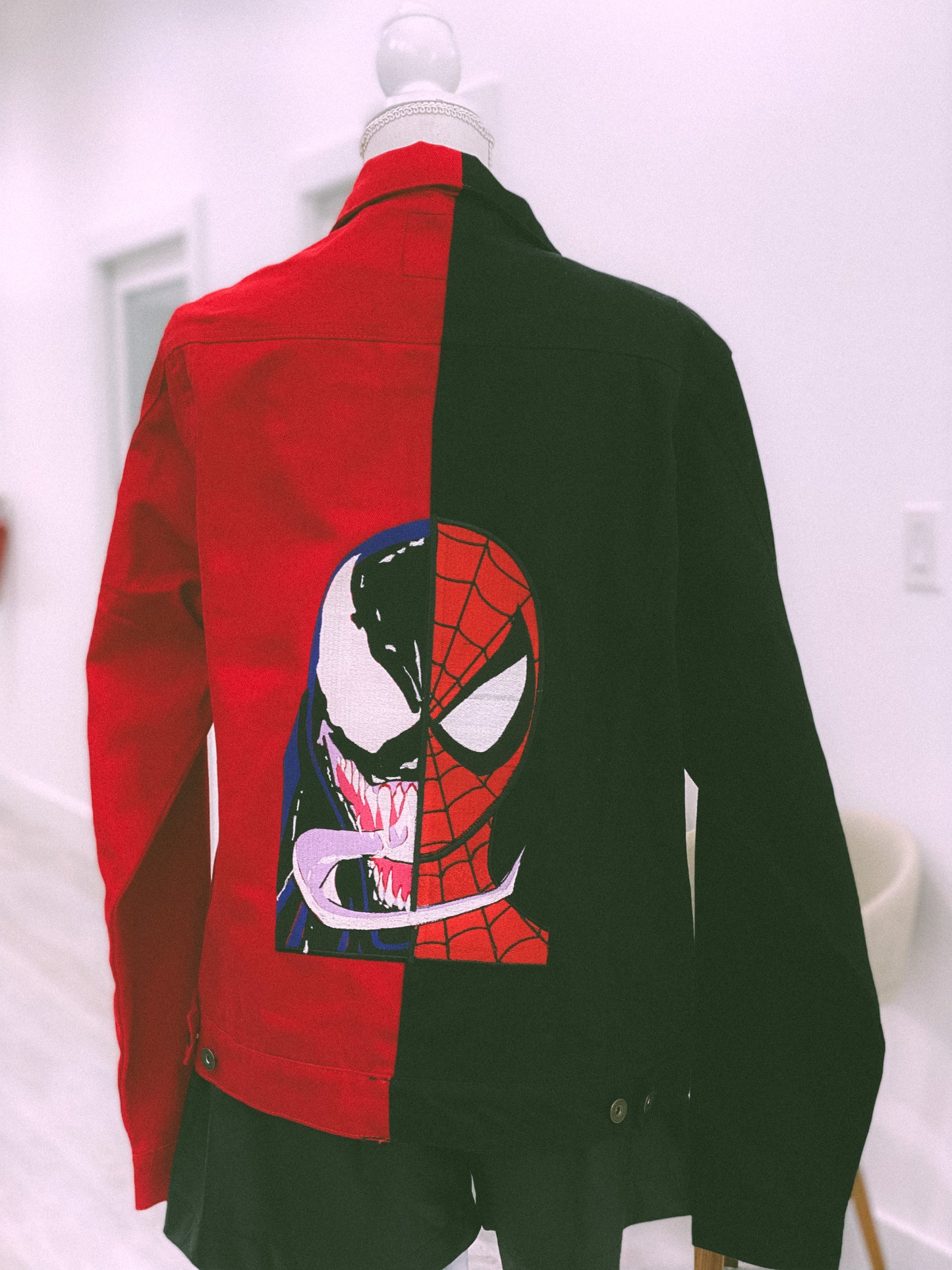 Half Spiderman Half Venom Jean Jacket